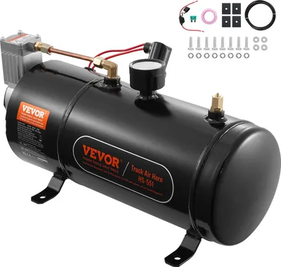 Productafbeelding van Set met 12V luchtcompressor met reservoir van 3 liter, luchtcompressor met slang, werkdruk van 90-120 psi, geïntegreerd luchtcompressorsysteem voor luchthoorns, geschikt voor het oppompen van banden van auto's, vrachtwagens, SUV's, enz. Zwart
