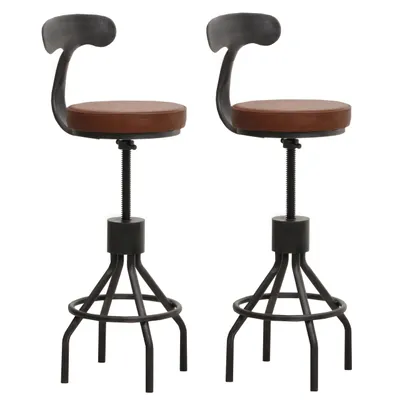 Image de lot de 2 tabourets de bar HWC-N22, chaise de bar, hauteur réglable pivotant repose-pieds, acier industriel similicuir ~ brun