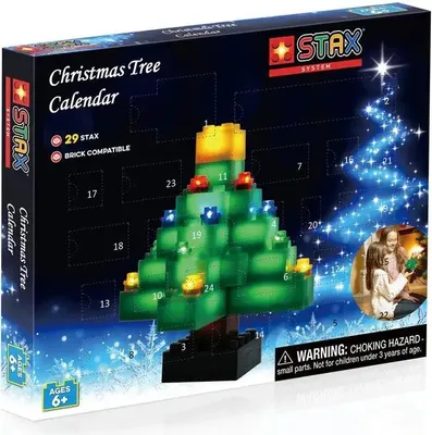 The image shows the packaging of a Christmas Tree Advent Calendar made of building blocks.