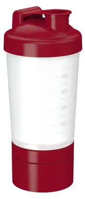 Image de Shaker 400 ml "Protein" Pro 2 - Shaker fitness pour boissons protéinées & sportives - Gym Shaker avec tamis amovible & deux compartiments amovibles - transparent/rouge standard