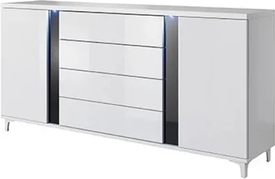 A modern white sideboard with LED lighting.
