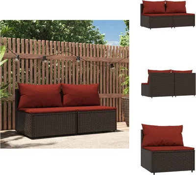 Produktbild von vidaXL Garten-Mittelsofas mit Kissen 2 Stk. Braun Poly Rattan -  Gartensofas