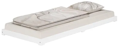Produktbild von Weißes Unterschiebbett Futon extra niedrig Holzbett 80x180 Kiefer V-60.47W-08-180Rollrost und Matratze inkl.