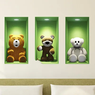 Image de Autocollant à effet 3D avec 3 oursons, 60 x 90 cm