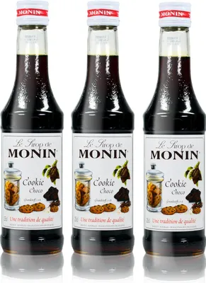 Produktbild von 3x Monin Cookie Choco Sirup, 250 ml Flasche - für Cocktails, zum Kaffee oder Ko