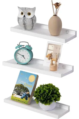 Immagine prodotto di Set di 3 mensole sospese per cameretta, 40 cm, colore bianco, legno massello di pino, ideali per ufficio, camera da letto o cucina