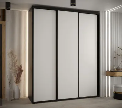 Produktbild von Kleiderschrank YVONA 1 - 190/45 cm, schwarz/weiß/schwarz