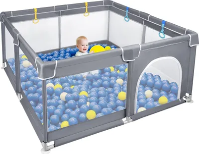 Produktbild von JOIEYOU Baby Laufgitter 127x127cm Klappbare Laufställe 68cm Hoch Absperrgitter mit Anti-Kollision Schaum Atmungsaktivem Netz & Reißverschluss Krabbelgitter Playpen für Kinder & Säuglinge (Dunkelgrau)