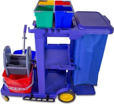 Produktbild von G.I.V. - Reinigungstechnik Putzwagen Reinigungswagen groß mit Vertikalpresse, professionelle Reinigung 2x18L Eimer, 4-Farbsystem Kunststoffeimer je 6L