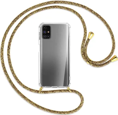 Produktbild von Handykette Backcover-Schutzhülle mit Band (Metall goldfarben) für Samsung Galaxy M31s - braun+beige