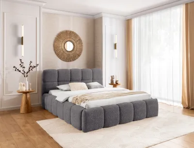 Produktbild von MEBLINI Salerno Polsterbett 120x200 mit Lattenrost - Bubble Bett - Cloud - Marshmallow Bed - Kopfteil Bett mit Stauraum - Betten - 120x200 - Dunkelgrau Boucle ohne Matratze