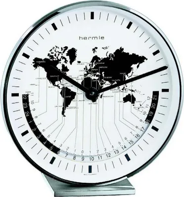 Image de Hermle Horloge de bureau à quartz nickelé avec affichage de l'heure universelle