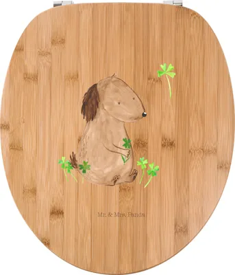 Produktbild von Mr. & Mrs. Panda holz toilettensitz Hund Kleeblatt - Transparent - Geschenk, Viel Glück, Sprüche, Klodeckel, WC-Sitz, klobrille motiv, Toilettendeckel, WC Brille