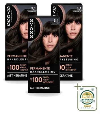 Image de 3 x Coloration permanente SYOSS 3-1 Brun foncé - Coloration capillaire permanente - Pack économique - 3 pièces