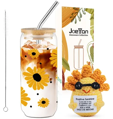 Eiskaffee-Becher 20 oz mit Sonnenblumenprint und Sonnenstrahl-Puppe