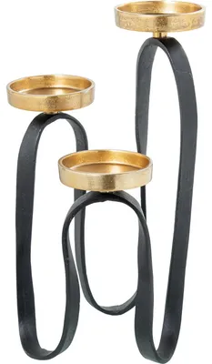 Kerzenhalter, Aluminium, Schwarz/Gold, 28x28x47 cm