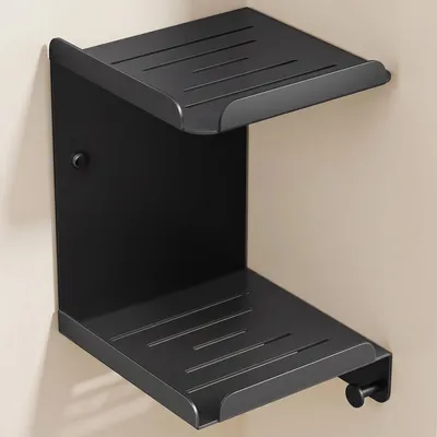 Produktbild von doporro Duschablage ohne Bohren, Duschregal mit 2 Etagen und 3 Haken, Badregal als Wandregal aus Metall,Wandregal Schwarz, Reglo-14