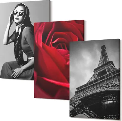 Produktbild von Leinwandbilder – Wandbilder – Leinwandbild – Canvas Bild – Polycanvas – Kunstdruck – – Modern – Aufhängefertig – Mehrteilig – 3-Teilig – 40x60 Cm Pro Bild - Pariserin mit rosa Brille und dem Eiffelturm