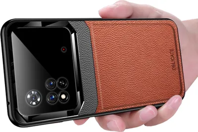 Produktbild von Xiaomi Poco M4 4G Hülle, TPU Stossfest Anti-rutsch Leder Glas Len Hybrid Schutzhülle für Xiaomi Poco M4 4G Braun