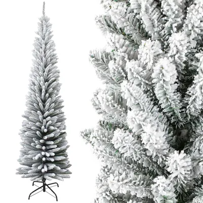 Produktbild von 210cm Bleistift Weihnachtsbaum mit Schnee künstlicher Tannenbaum mit Metallständer