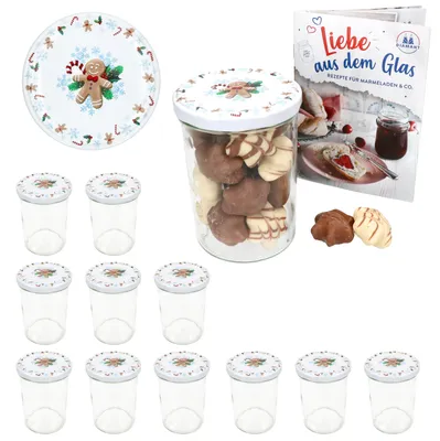 Produktbild von 12er Set Sturzglas 435ml Einmachglas + TO-Deckel 82 Candyman eisblau + Heft