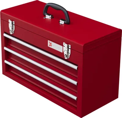 Produktbild von DURHAND Werkzeugkiste mit 3 Schubladen, oberes Staufach, Stahlverschlüsse, Tragegriff, 51x22x32 cm, Rot