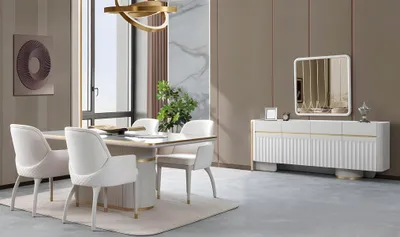 Produktbild von Komplette Küchengarnitur Designer Esszimmer-Set Esstisch Stühle