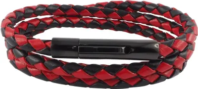 Produktbild von Lederkette Lederband 6 mm Herren Halskette Schwarz / Rot 17-100 cm lang mit Hebeldruck Verschluss Schwarz geflochten, Länge:22 Zentimeter