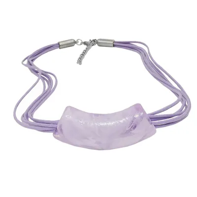 Produktbild von Kette 54x19mm Anhänger Rohr flach gebogen flieder-marmoriert glänzend Kunststoff 45cm lila 54x19mm