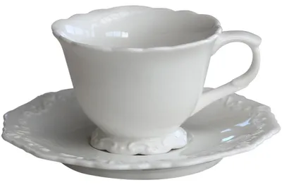 Porzellan-Kaffeetasse mit Untertasse, nostalgisch, 9 cm, weiß