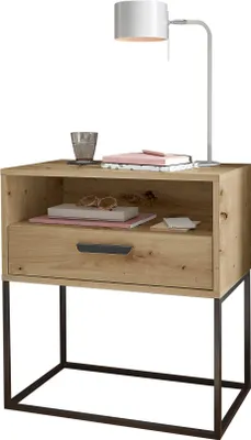 Produktbild von Nachtkommode >CUDRO< 1 Schub, 1 Fach, Artisan Eiche Nachbildung / schwarz - 60x65x38,5cm (BxHxT)