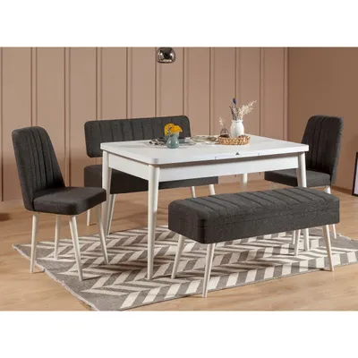 Obrázok produktu pre Skye Decor, Vina 1053 - 4 - antracit, biela, súprava rozkladacieho jedálenského stola a stoličiek (5 kusov), biela, 100 % MELAMÍNOVÁ POTAHOVANÁ DOSKA, 163 x 80 x 75 cm