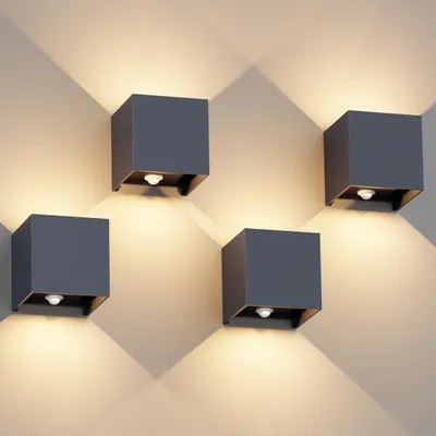 Wandlampe außen, 4er-Set, 12 W, IP65, Bewegungsmelder, 3000 K, Anthrazit