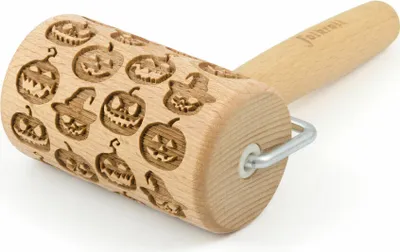 Produktbild von Folkroll Teigrolle Halloween Kürbis, mini, 9.5 cm, Nudelholz, Prägerolle, Muster, Motiv, Rolle, Buchenholz, 334065