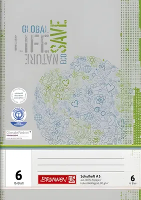 Immagine prodotto di BRUNNEN 104510601 Quaderno Riciclato A5 sfoderato, con pagine a righe, Lin. 6 grigio-verde
