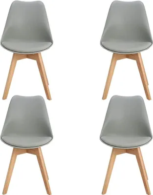 Produktbild von H.J WeDoo 4 x Wohnzimmerstuhl Esszimmerstuhl Bürostuhl Relaxsessel mit Massivholz Buche Bein,Retro Design Gepolsterter Stuhl Küchenstuhl Holz, Grau