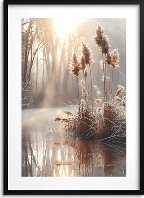 Produktbild von Beiges Poster mit Gras Schwarzes Bild im Rahmen 50x70 Dekoration für Wohnzimmer Büro