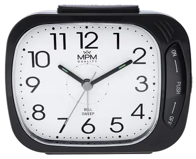 Obrázek produktu pro MPM-Quality – Analogový budík oválný plastový, černá, 15×10×5 cm