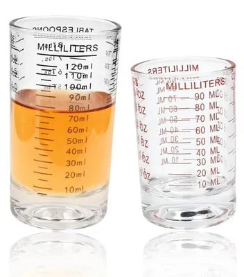 Zdjęcie produktu dla Zestaw dwóch szklanek do koktajli, pojemność 90 ml / 120 ml, z podziałką, odporne na wysokie temperatury
