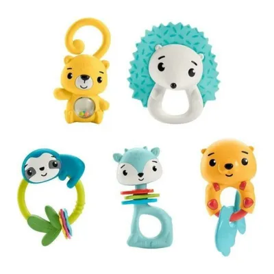 Produktbild von Fisher-Price Baby-Spielzeugsammlung mit Tiermotiven, Rassel, Beißring, Klackerspielzeug für Neugeborene, Junge/Mädchen, 3 Monat( e), Mit Ton, Gemischte Farben