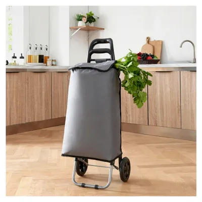 Produktbild von Einkaufstrolley Aaby klappbarer Einkaufswagen mit abnehmbarer Einkaufstasche, Transportwagen mit Rollen, wasserdicht, 36 L, Dunkelgrau/Schwarz
