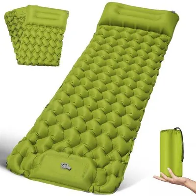 Produktbild von Unyqoos® Ultraleichte selbstaufblasende Camping-Luftmatratze mit Kopfkissen, 200×68 cm, 9 cm hoch, 950 g, klettbar zu 136 cm