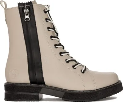 Produktbild von Rieker Damen Schuhe aus Naturleder, beige, mit Reißverschluss, 2/3,5 cm Plattformhöhe und synthetischem Schaffellfutter