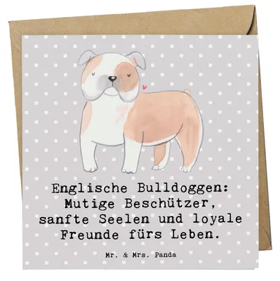 Produktbild von Mr. & Mrs. Panda Glückwunschkarte Englische Bulldogge - Grau Pastell - Geschenk, anlasskarte, Grußkarte, Bulldoggen, Hunderasse, Hunderassen, glücklicher Hund, faltkarte