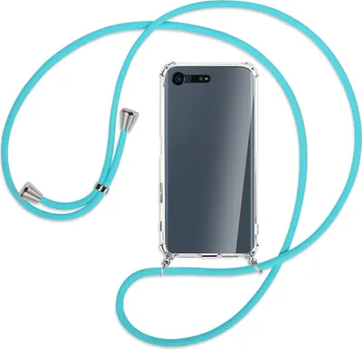 Produktbild von Handykette Backcover-Schutzhülle mit Band (Metall silberfarben) für Sony Xperia X Compact - türkis