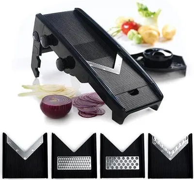 Obrázek produktu pro Mastrad Mandolína s V-čepelemi, Kuchyňský kráječ, krouhač, kráječ, plast, černá, F20900