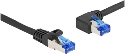 Produktbild von DeLOCK RJ45 Netzwerkkabel Cat.6A S/FTP gerade / links gewinkelt 0,5 m schwarz, 0,5 m, Cat6a, S/FTP (S-STP), RJ-45, RJ-45, Schwarz