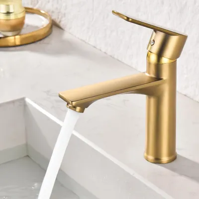 Produktbild von Homelody Wasserhahn bad, Mischbatterie Wasserhahn, Waschtischarmatur Einhebelmischer, Badarmatur waschbecken Spültischarmatur, Gebürstetes Gold