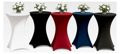 Produktbild von Stehtischhusse für Bistrotisch mit 4 verstärkten Fußlaschen, elastisch, Stretch, , Ø 60-65x110-120 cm, Schwarz (2 Stück)