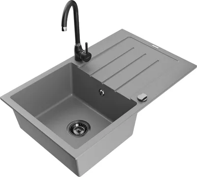 Produktbild von Mexen Bruno 1 Becken-Granitspüle mit Abtropffläche und Mischbatterie Telma, Grau - 6513-71-670200-70-B